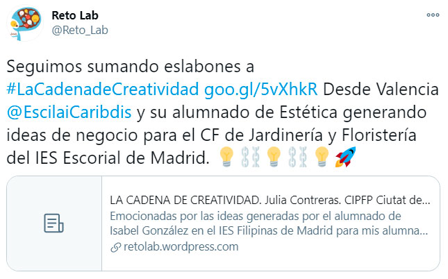 Tuiteando con el hashtag #LaCadenadeCreatividad. Difusión de resultados. 
