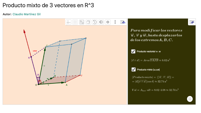 Imagen de Producto mixto de tres vectores libres en R^3