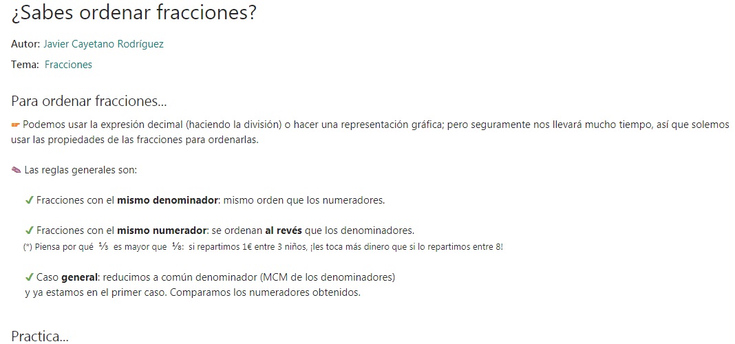Imagen de Ordenación de fracciones