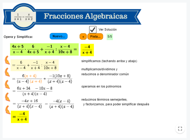 Imagen de Operaciones con fracciones algebraicas (sencillas). Simplificar 1 vez