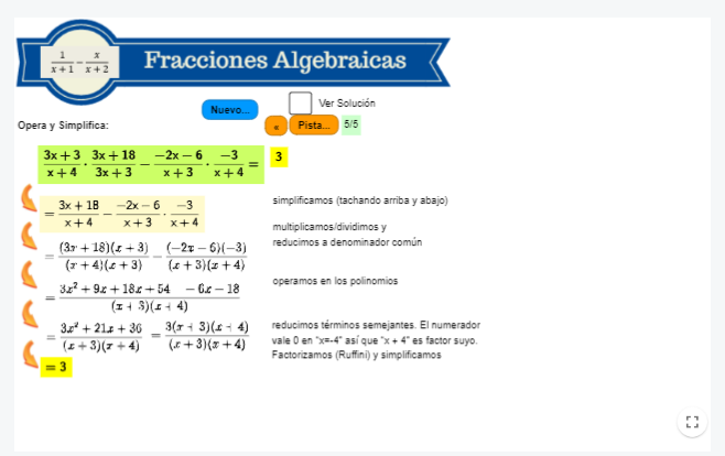Imagen de Operaciones con fracciones algebraicas (sencillas). Simplificar 1 o 2 veces.