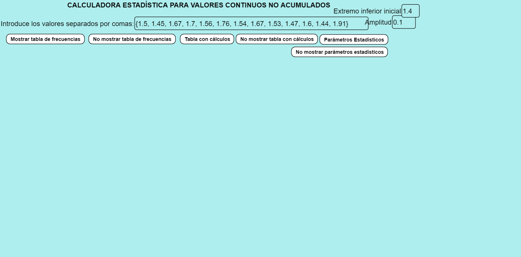 Imagen de Calculadora Estadística de Valores Continuos no acumulados
