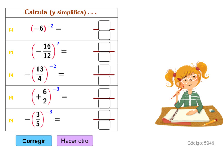 Imagen de Potencias de fracciones con signos en las bases y exponentes
