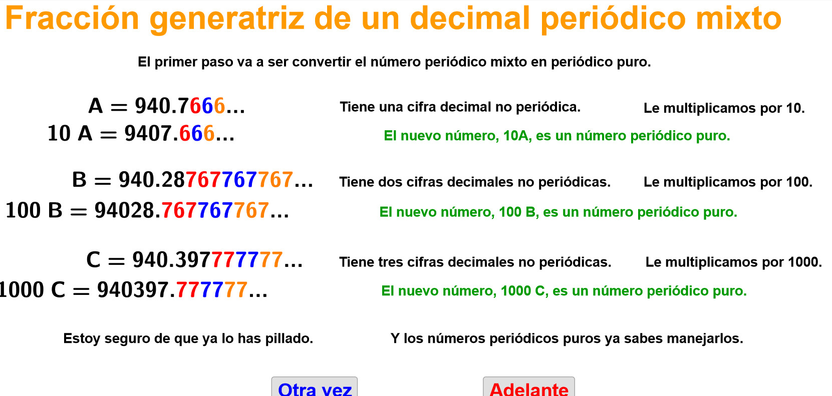 Imagen de Fracciones generatrices de decimales periódicos mixtos