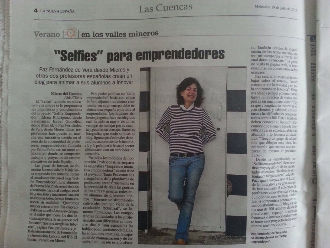 Artículo de prensa hablando de Selfie Emprendedor en La Nueva España.