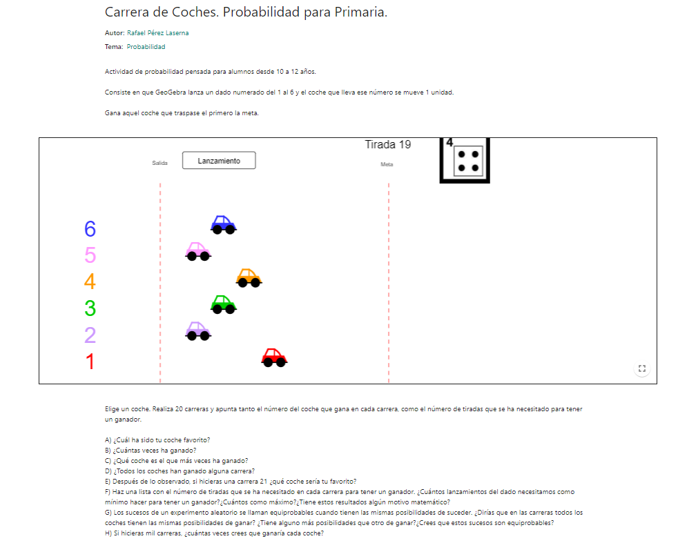 Imagen de Carrera de Coches. Probabilidad para Primaria