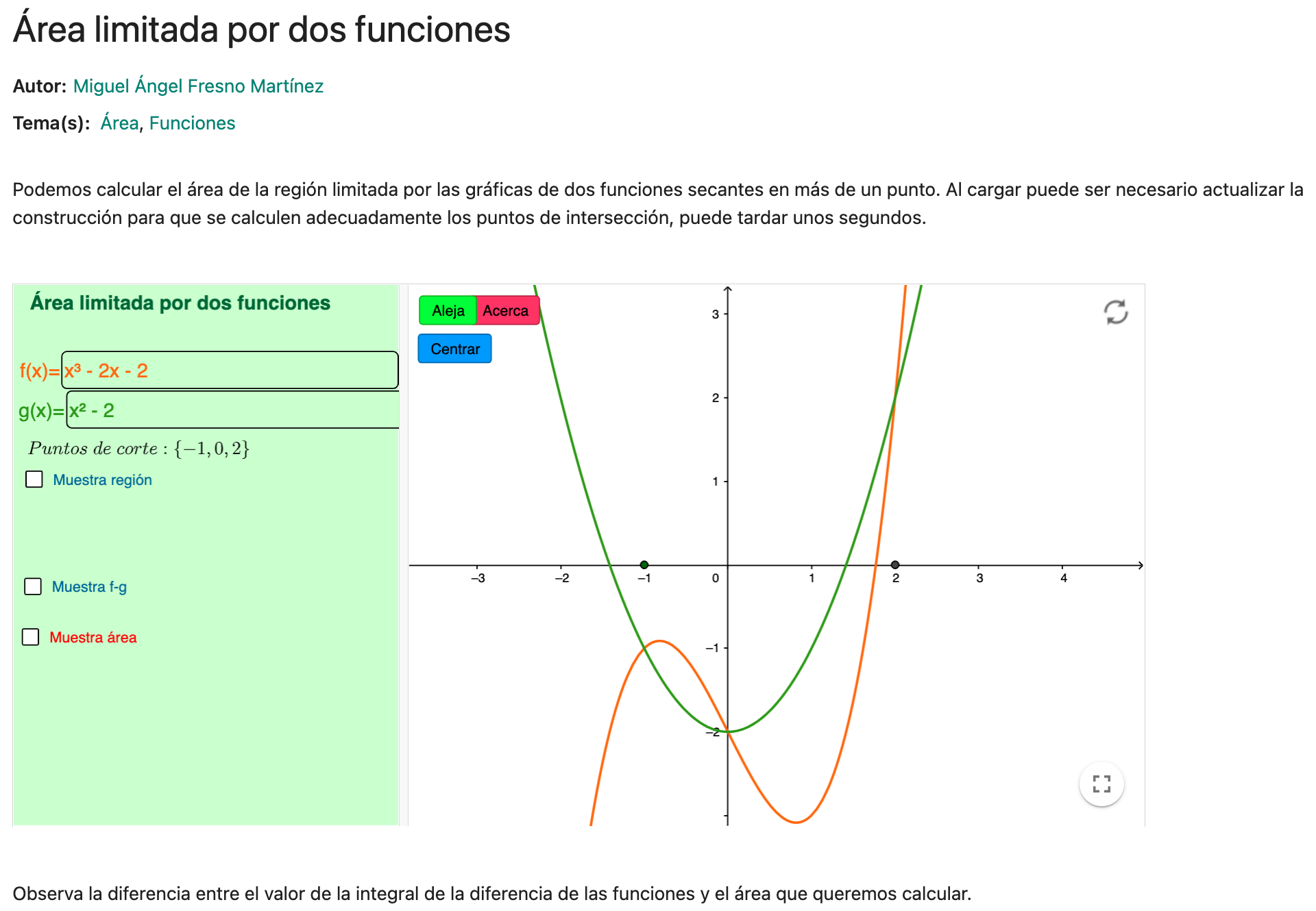 Imagen de Área limitada por dos funciones