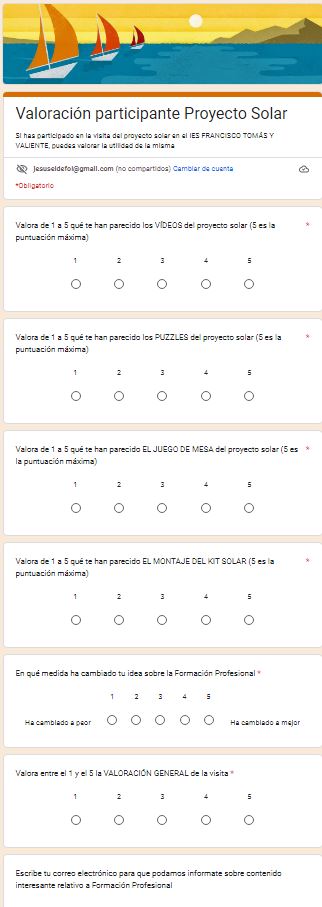 Captura del formulario de evaluación