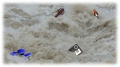 Instrumentos musicales arrastrados por una inundación