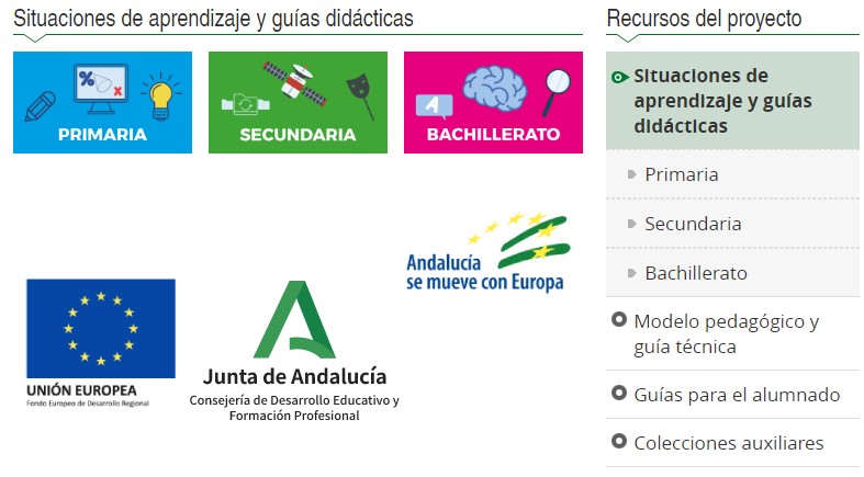 Página del proyecto REA/DUA de la Junta de Andalucía con los REA clasificados