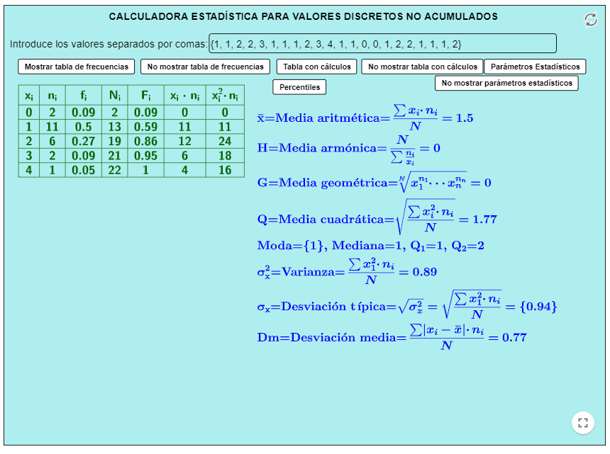 Imagen de Calculadora Estadística para valores discretos no acumulados