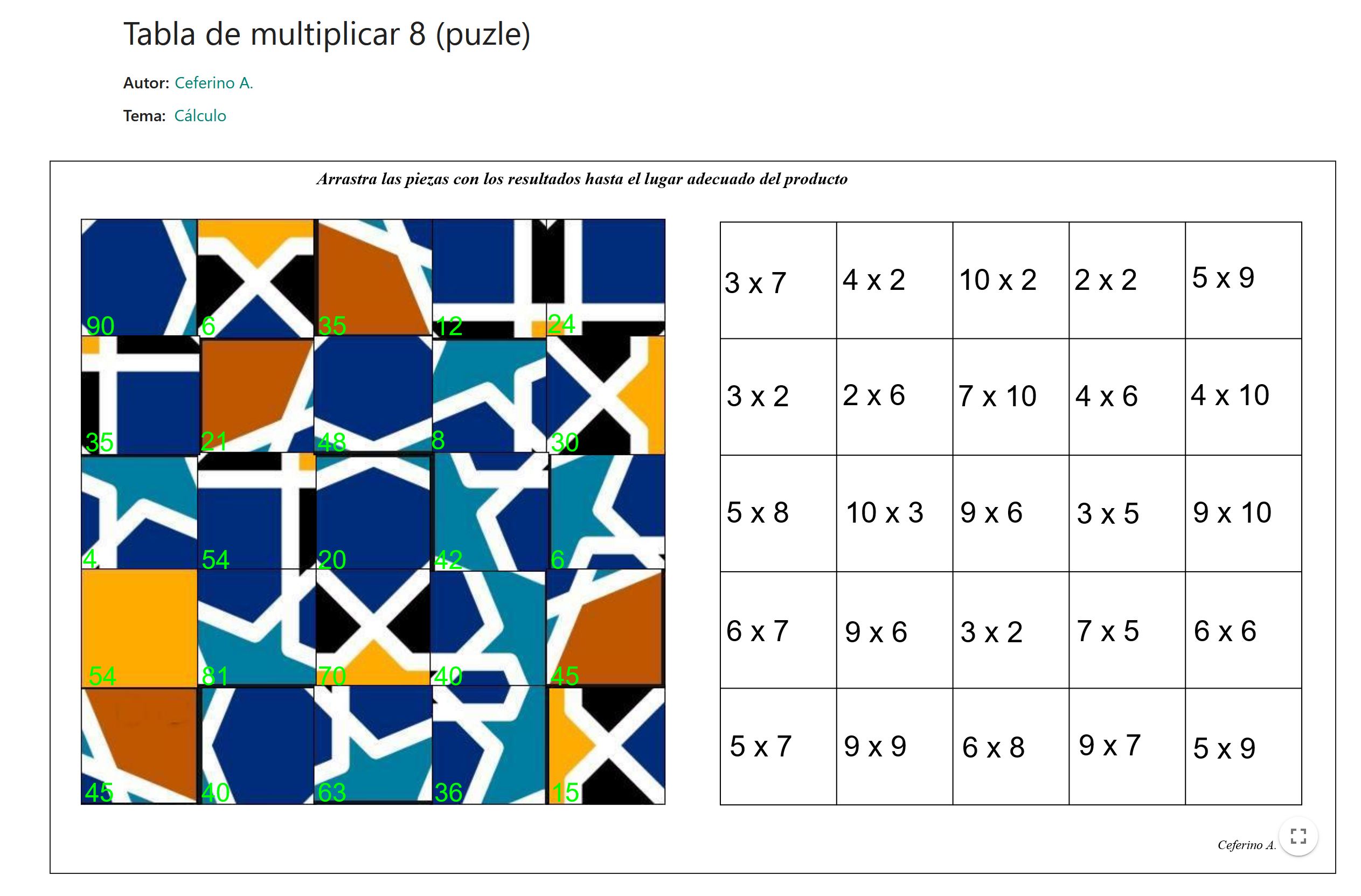 Imagen de Tabla de multiplicar 8 (puzle)