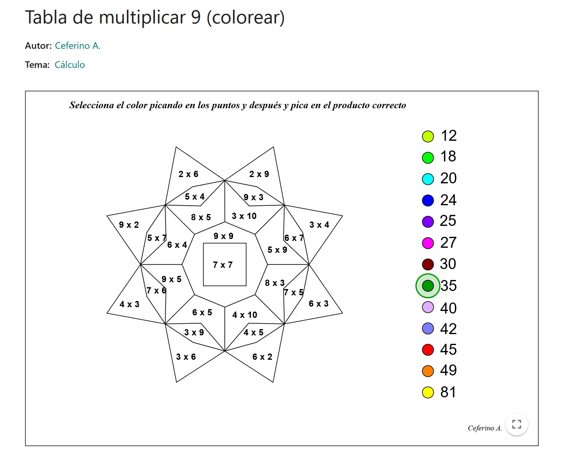 Imagen de Tabla de multiplicar 9 (colorear)