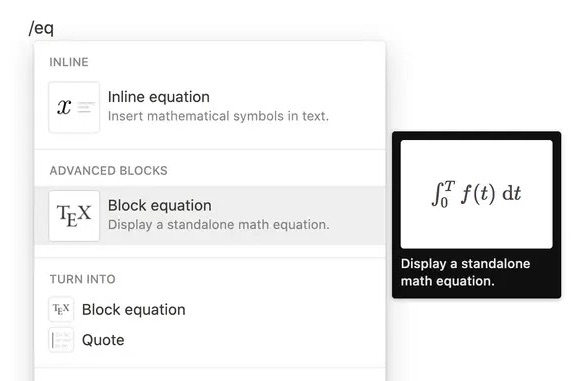 Notion permite incluir funciones matemáticas