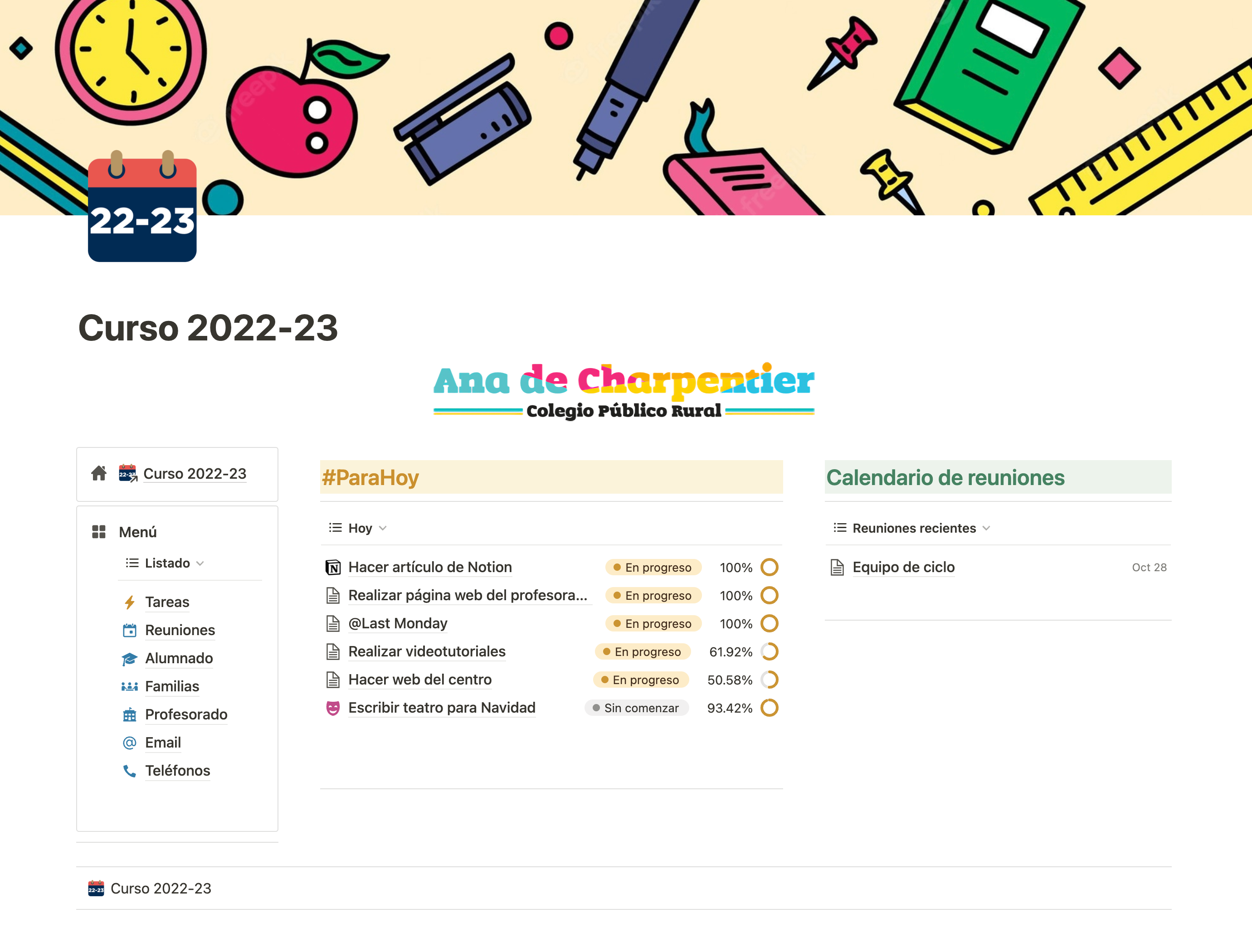 Página web del CPR Ana de Charpentier hecha con Notion