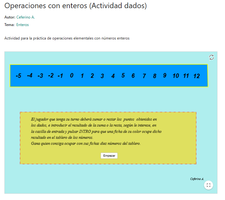Imagen de Operaciones con enteros (Actividad dados)