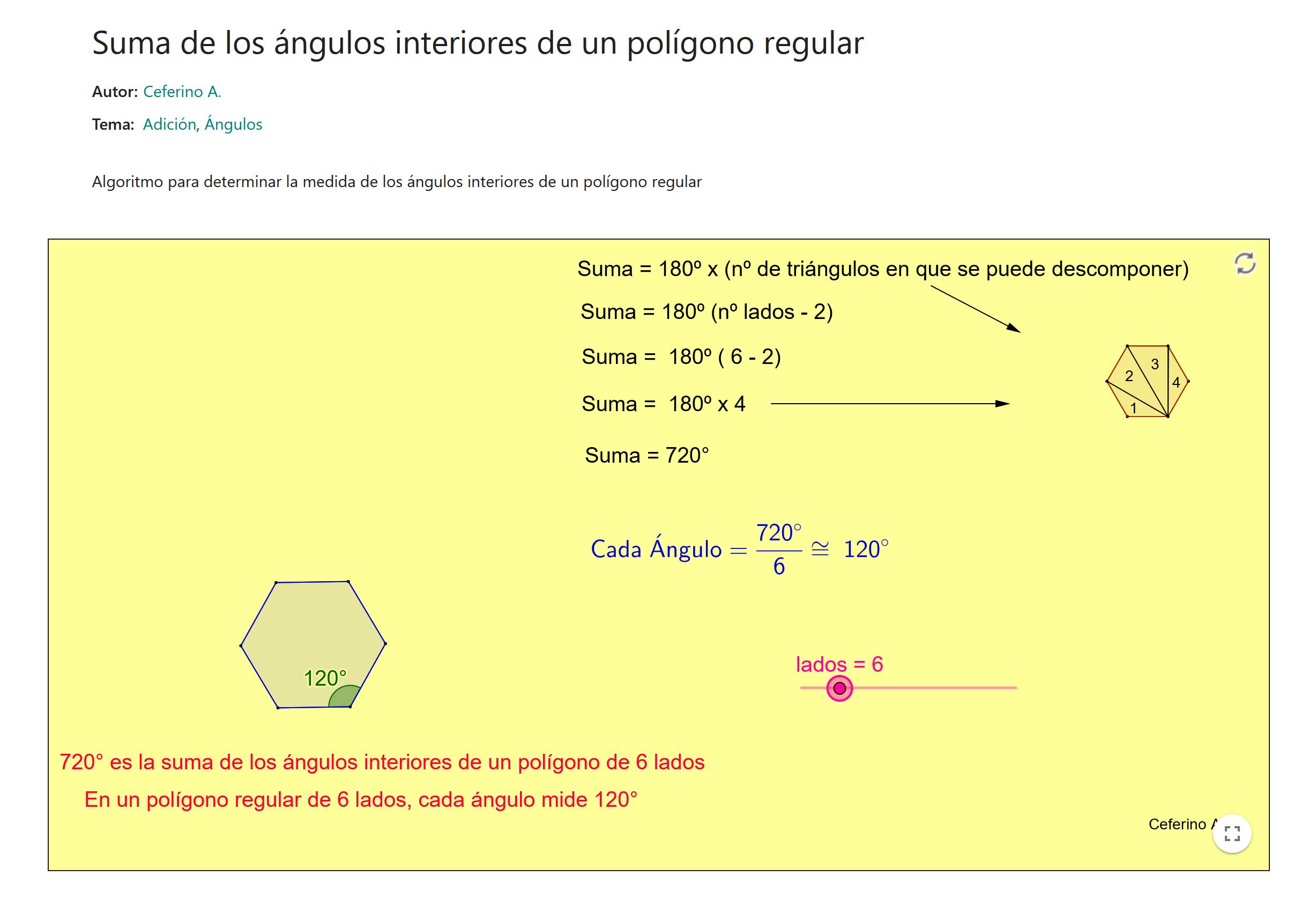 Imagen de Suma de los ángulos interiores de un polígono regular