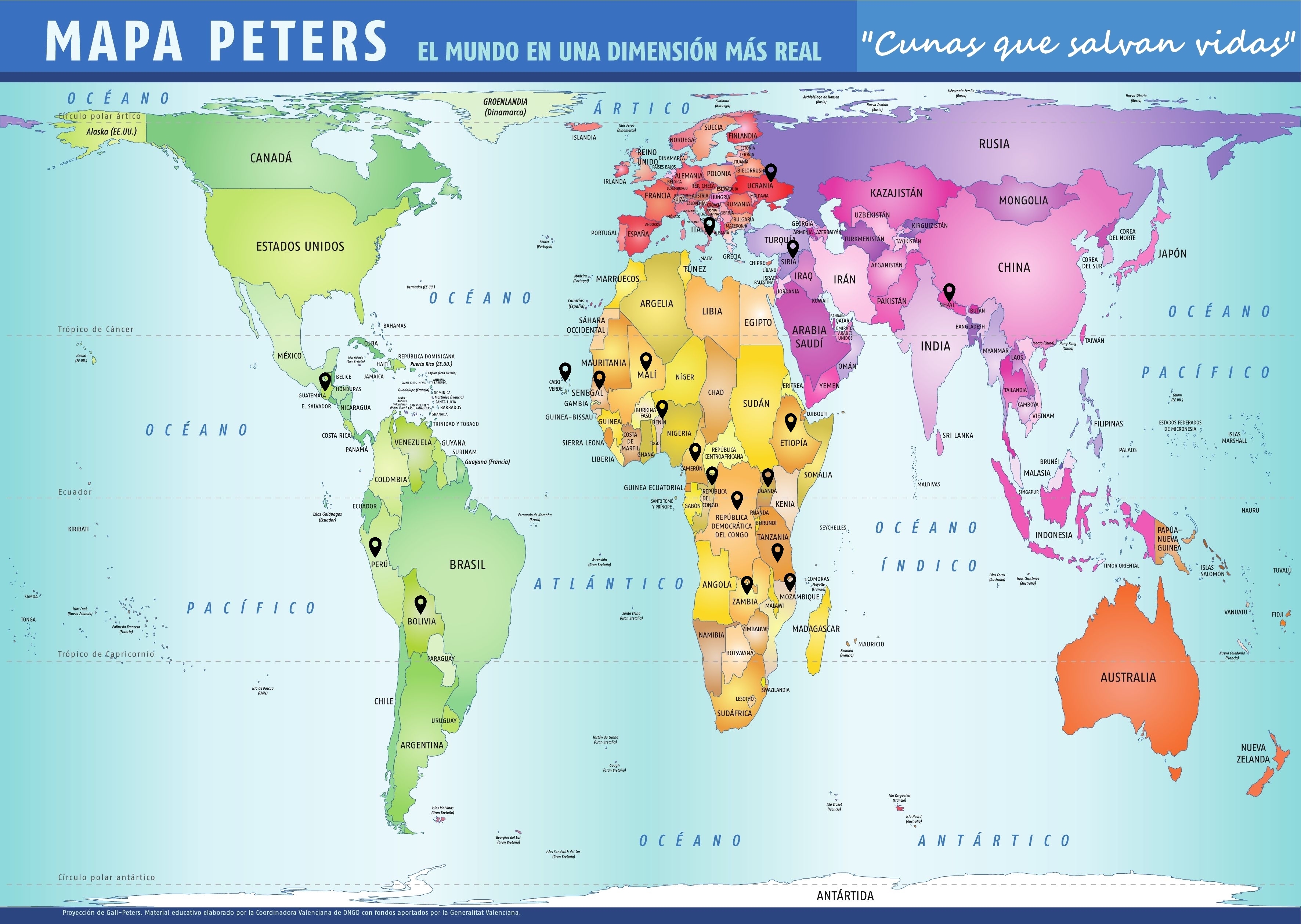 Mapa con los países del mundo en los cuales hay al menos una cuna del proyecto