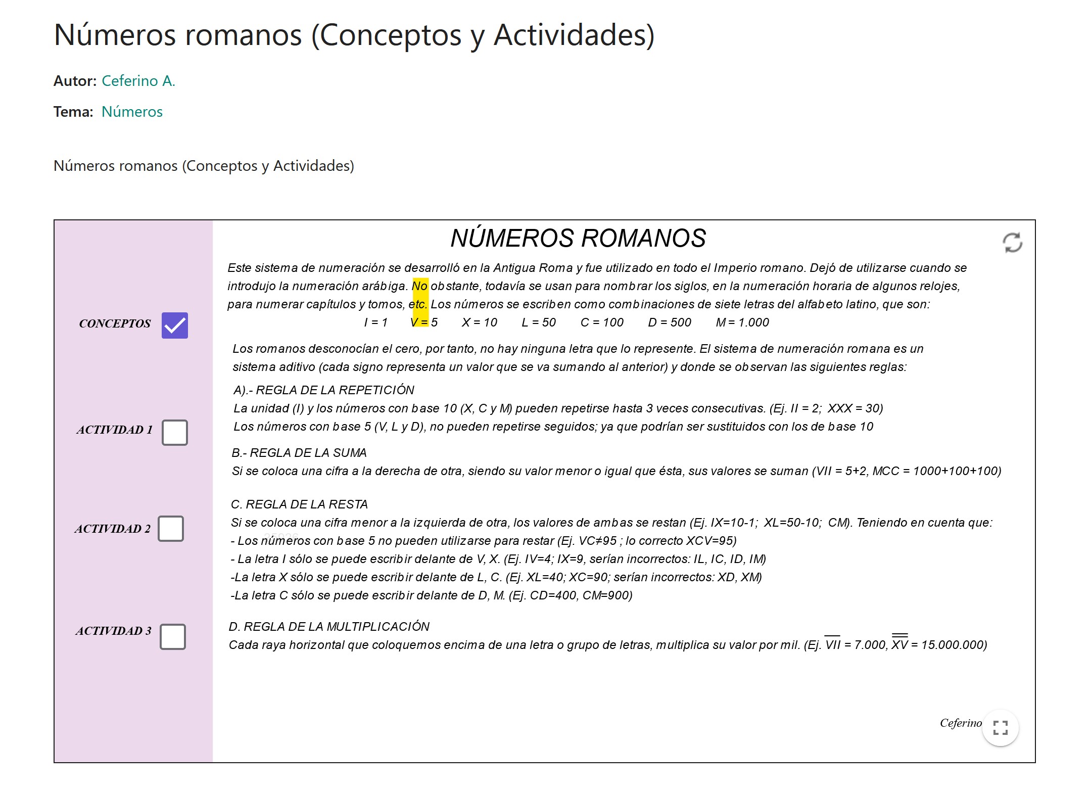 Imagen de Números romanos (Conceptos y Actividades)