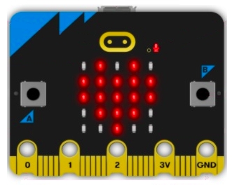 Micro:bit V2 vista frontal con una respuesta a la detección de un sensor