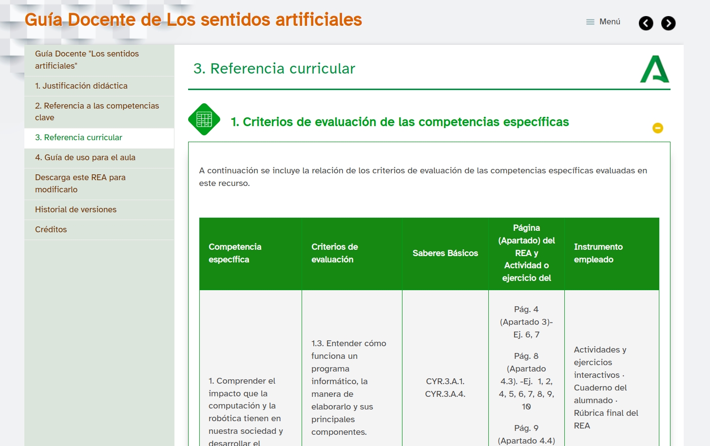Criterios de evaluación de la experiencia