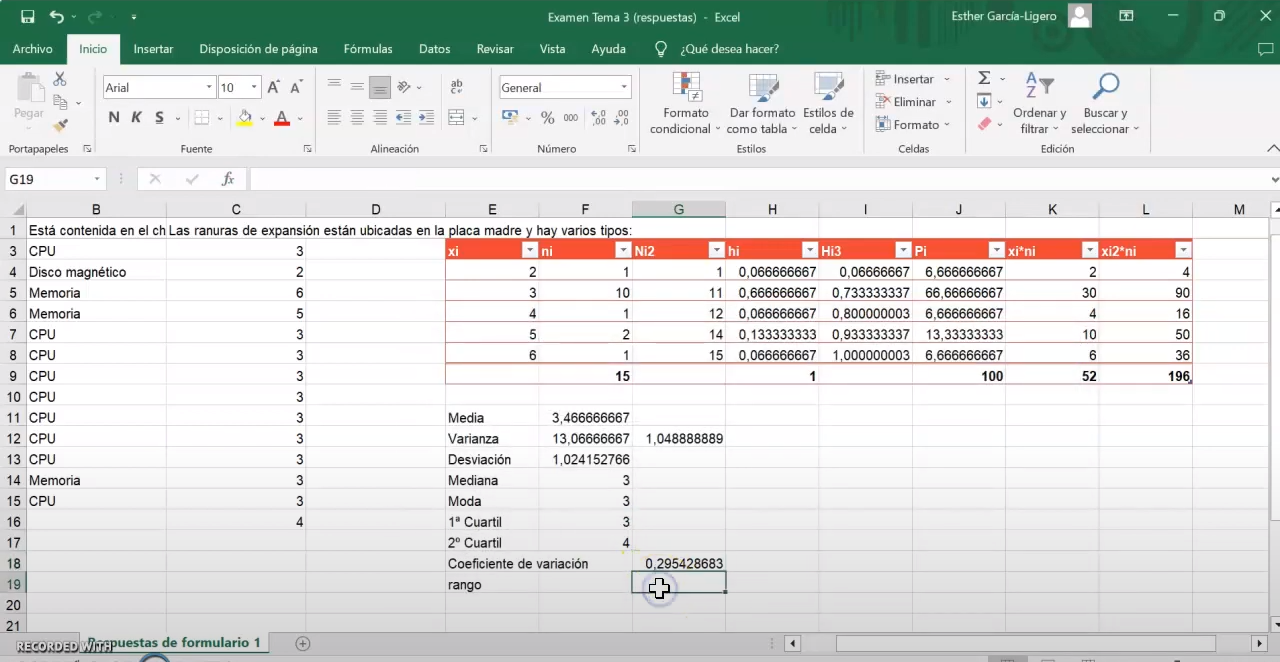 Captura vídeo explicativo del uso de Excel en Estadística