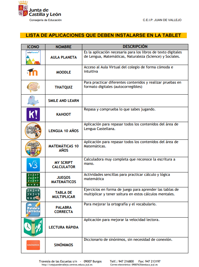 Listado 1 que se entrega a los alumnos para que descarguen apps que se utilizarán