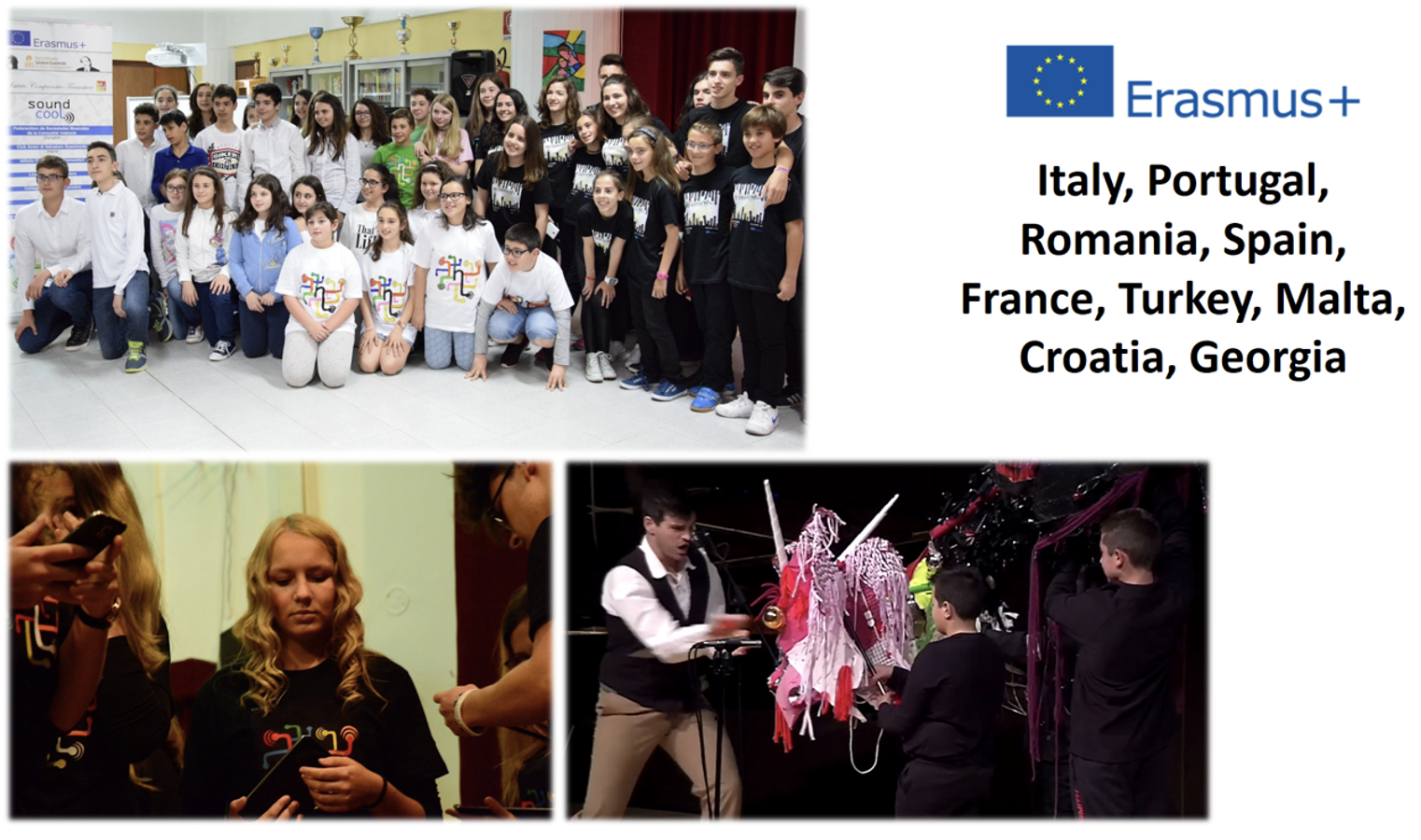 Fig. 4: Imágenes de la realización de actividades con Soundcool dentro de los proyectos Erasmus+