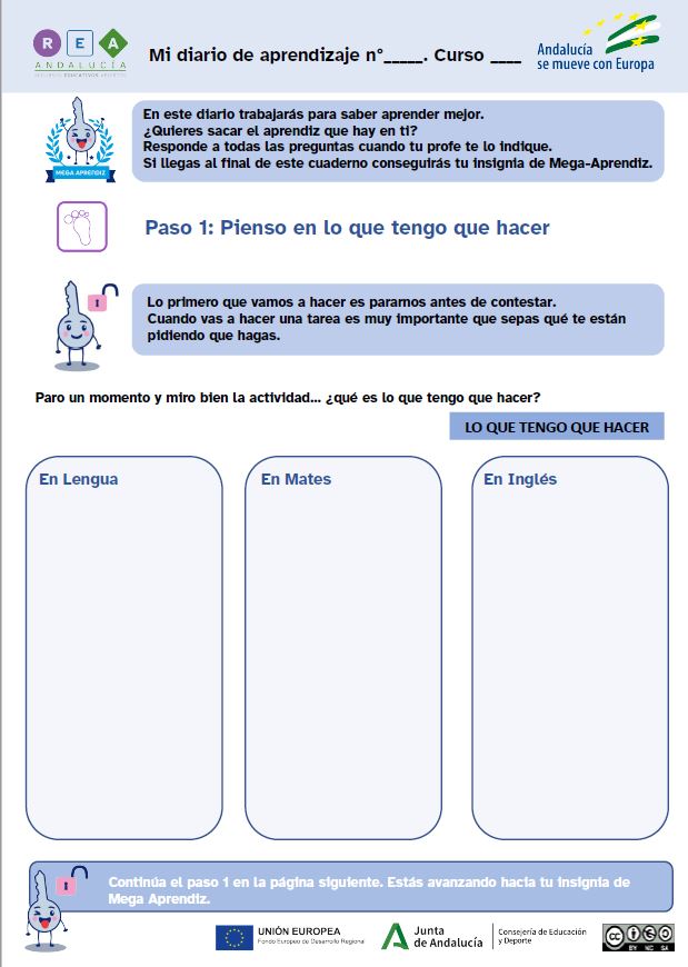 Una página del diario de aprendizaje