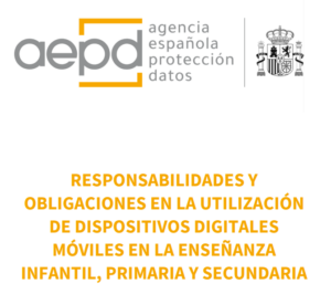 Portada del documento de la agencia española de protección de datos sobre el uso de dispositivos digitales móviles en el ámbito educativo.