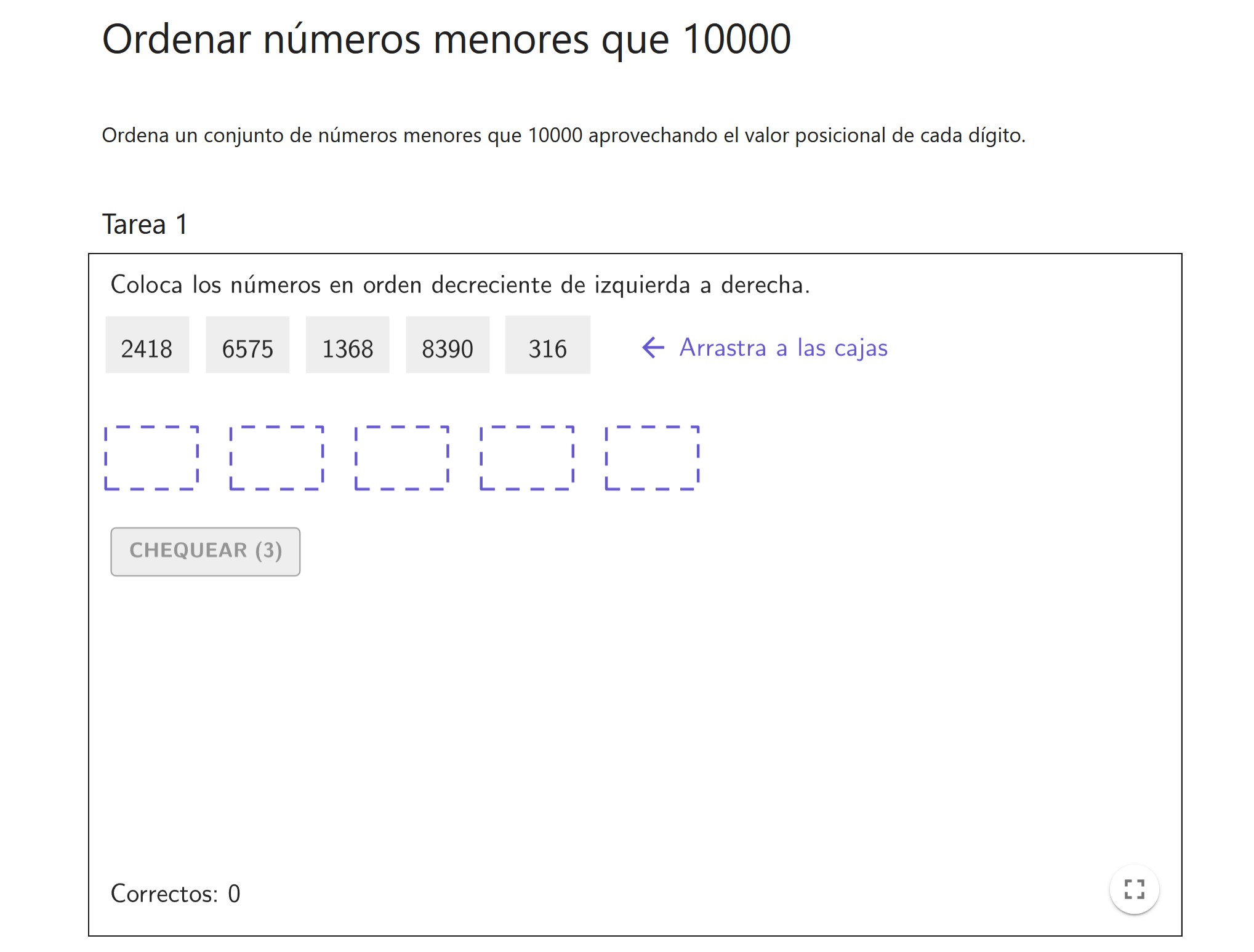 Imagen de Ordenar números menores que 10000
