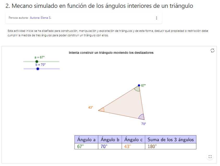 Imagen de 2. Mecano simulado en función de los ángulos interiores de un triángulo