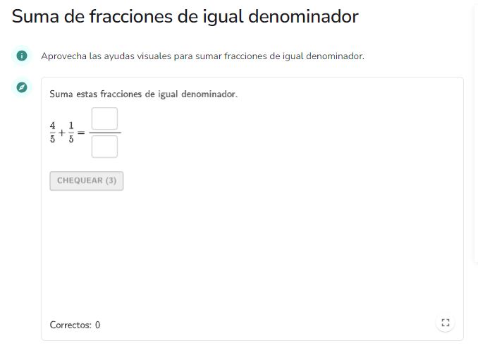 Imagen de Suma de fracciones de igual denominador