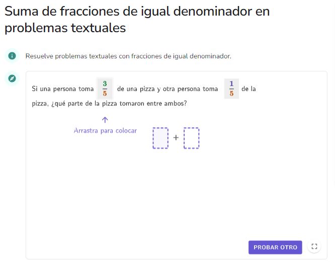Imagen de Suma de fracciones de igual denominador en problemas textuales