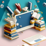 Imagen decorativa de un ordenador rodeado de libros