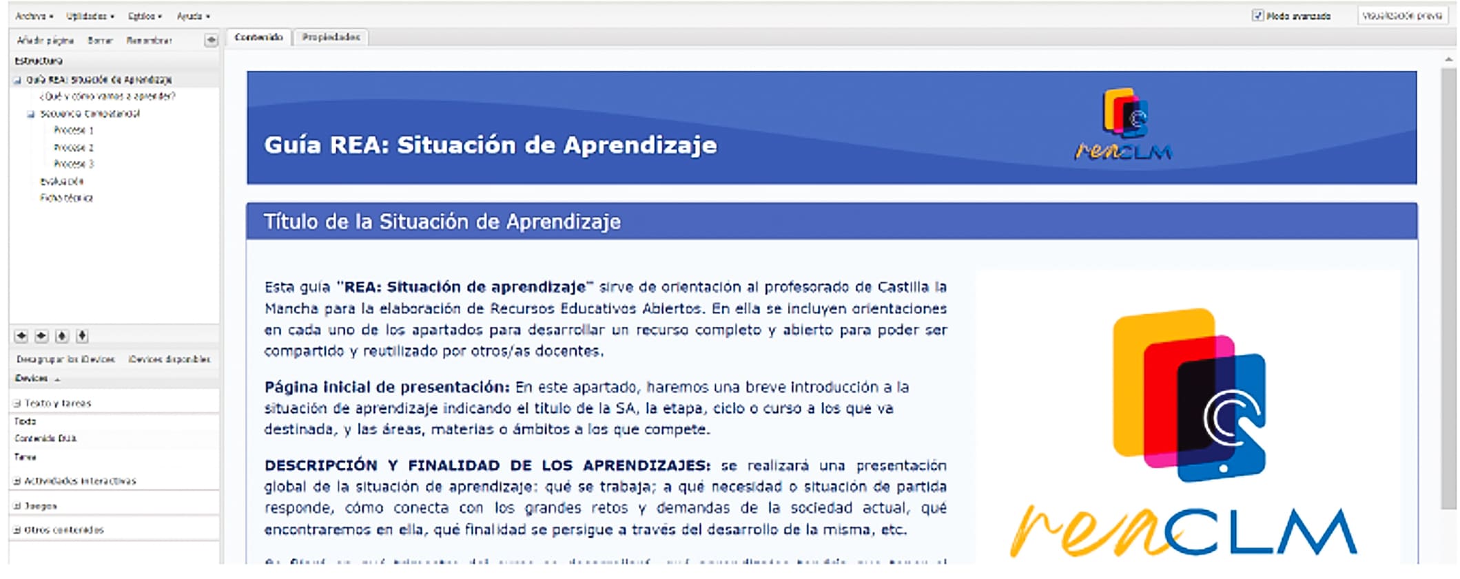 Plantilla REA CLM utilizada para estructurar los REA