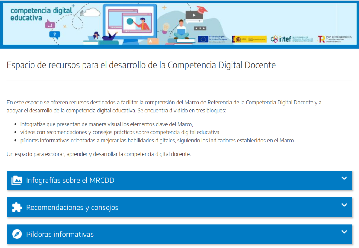 Captura de pantalla de la sección de desarrollo de la competencia digital docente.