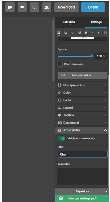 Fig. 6 Configuración de accesibilidad en Infogram.
