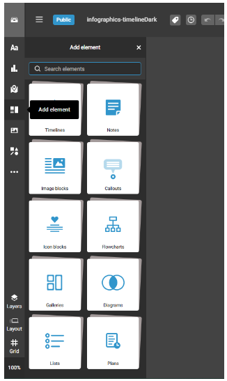 Fig 7. Elementos disponibles en Infogram para enlazar o incrustar