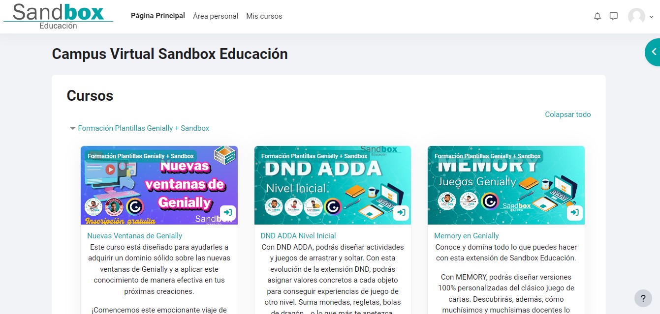 Figura 3. Campus virtual Sandbox Educación Figura 3. Campus virtual Sandbox Educación