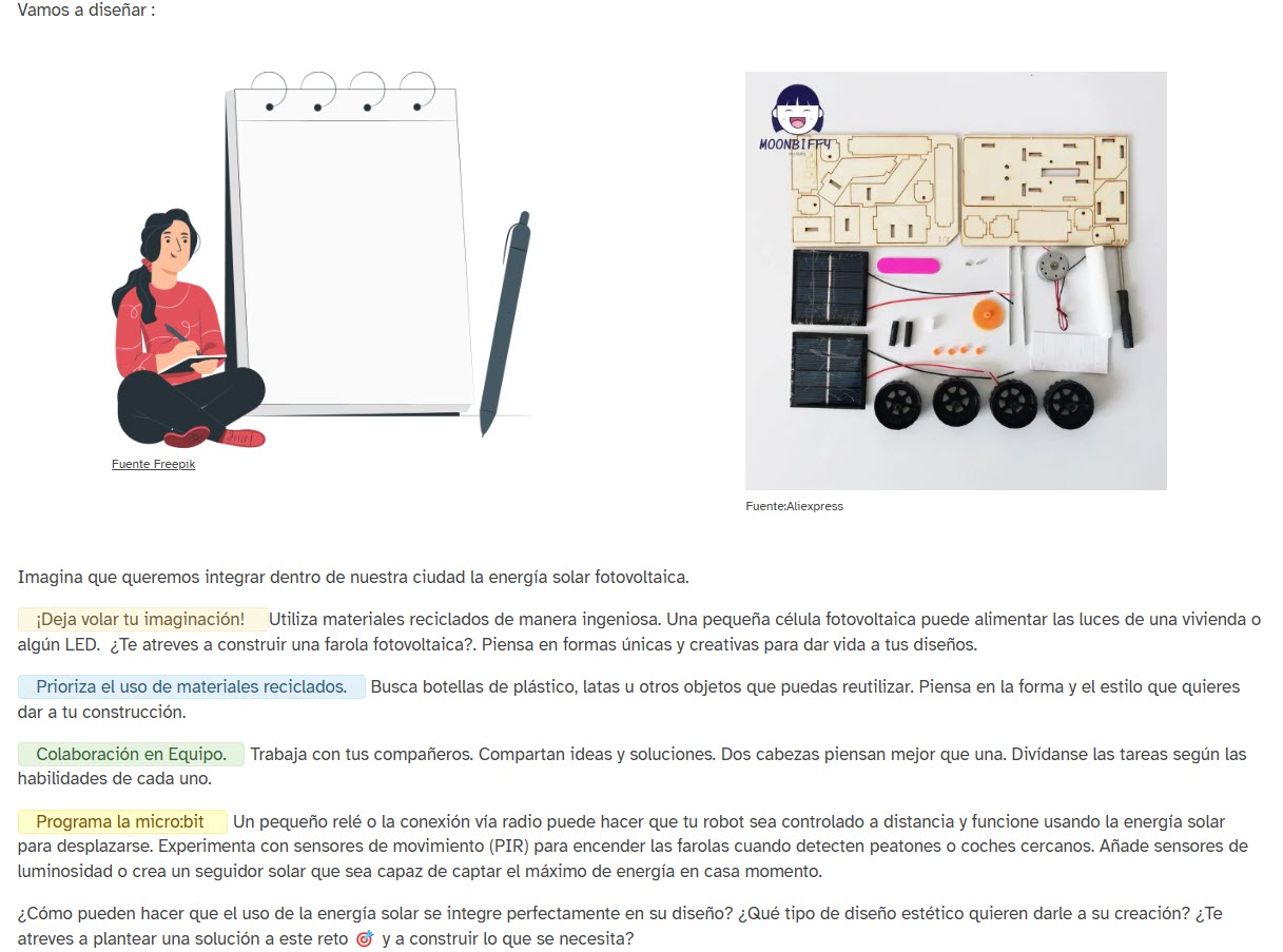 Propuesta de reto para usar la energía solar propuesto a los alumnos.