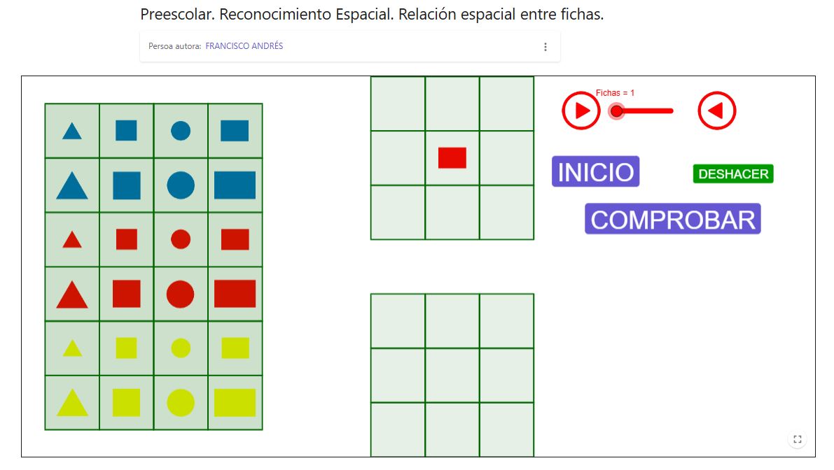 Imagen de Preescolar. Reconocimiento Espacial. Relación espacial entre fichas.