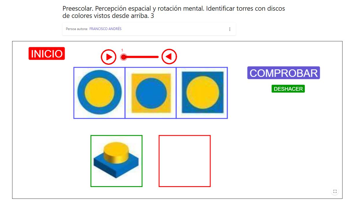 Imagen de Preescolar. Percepción espacial y rotación mental. Identificar torres con discos de colores vistos desde arriba. 3