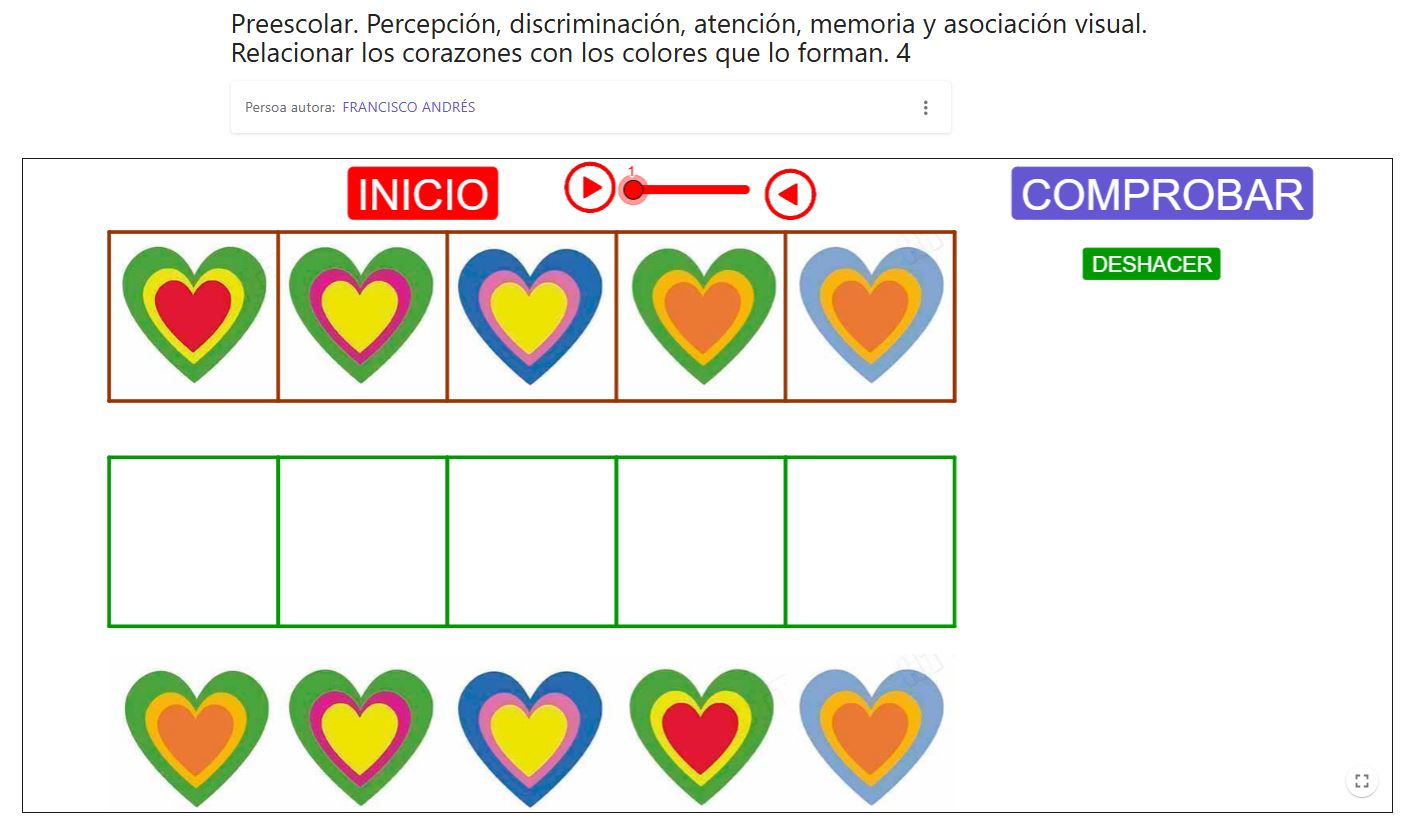 Imagen de Preescolar. Percepción, discriminación, atención, memoria y asociación visual. Relacionar los corazones con los colores que lo forman. 4