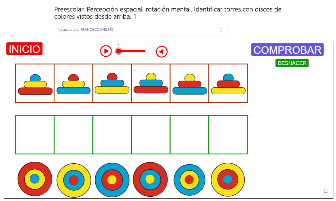 Imagen de Preescolar. Percepción espacial, rotación mental. Identificar torres con discos de colores vistos desde arriba. 1