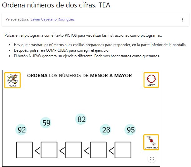 Imagen de Ordena números de dos cifras. TEA