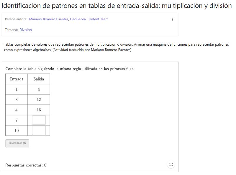 Imagen de Identificación de patrones en tablas de entrada-salida: multiplicación y división