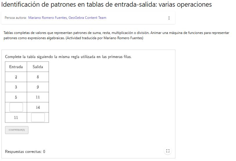 Imagen de Identificación de patrones en tablas de entrada-salida: varias operaciones
