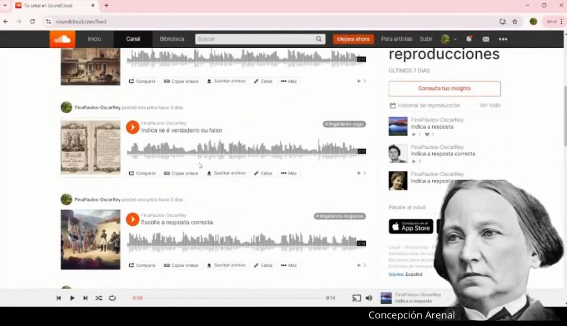 Almacenamiento en la nube mediante SoundCloud, explicación del proceso a través de un deepfake de Concepción Arenal. Almacenamiento en la nube mediante SoundCloud, explicación del proceso a través de un deepfake de Concepción Arenal.