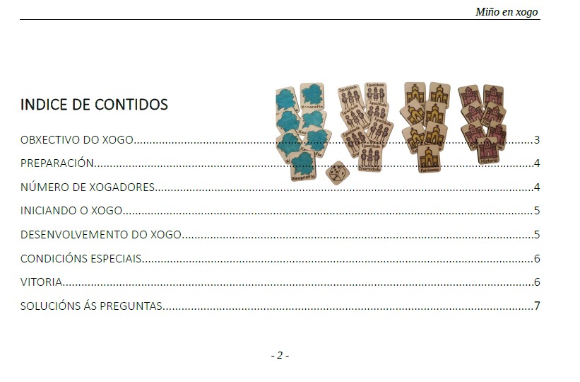 Indice de los contenidos del manual de instrucciones del juego Indice de los contenidos del manual de instrucciones del juego